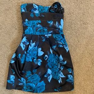 Gorgeous Blue and Black Floral Dress (Homecoming, Prom, Winter Formal)